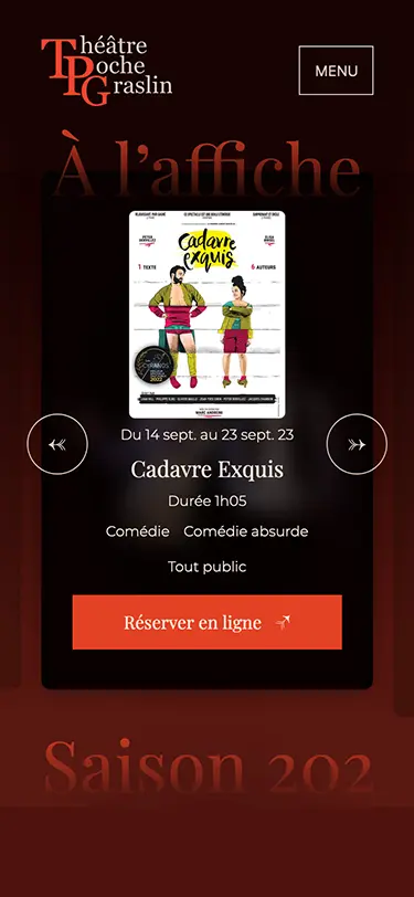 Version mobile de l'accueil du site internet wordpress réalisé par kévin Réaux aka krikrak pour le Théâtre de Poche Graslin à Nantes
